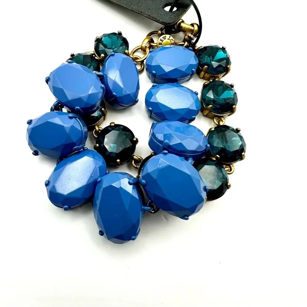 J Crew Blue Double Row Tennis Bracelet Crystal Statement NWT Oversized Preppy